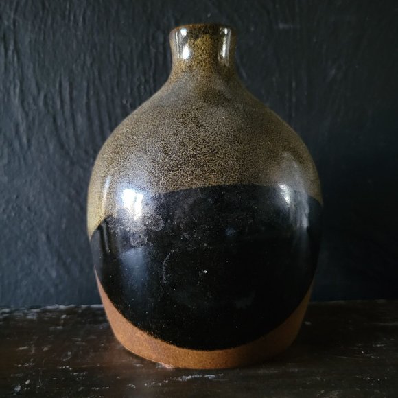 Vintage Mid Century Pottery Craft USA Stoneware Glaze Dipped Brown Bud Vase - Picture 2 of 7